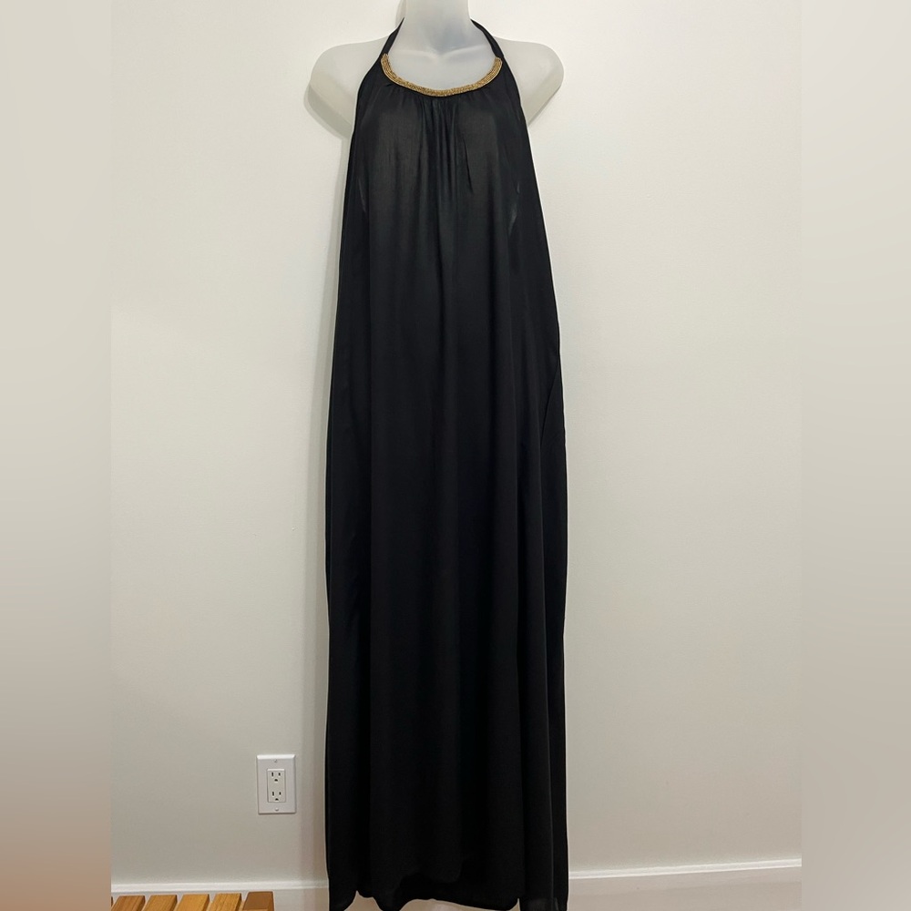 Black beaded halter dress